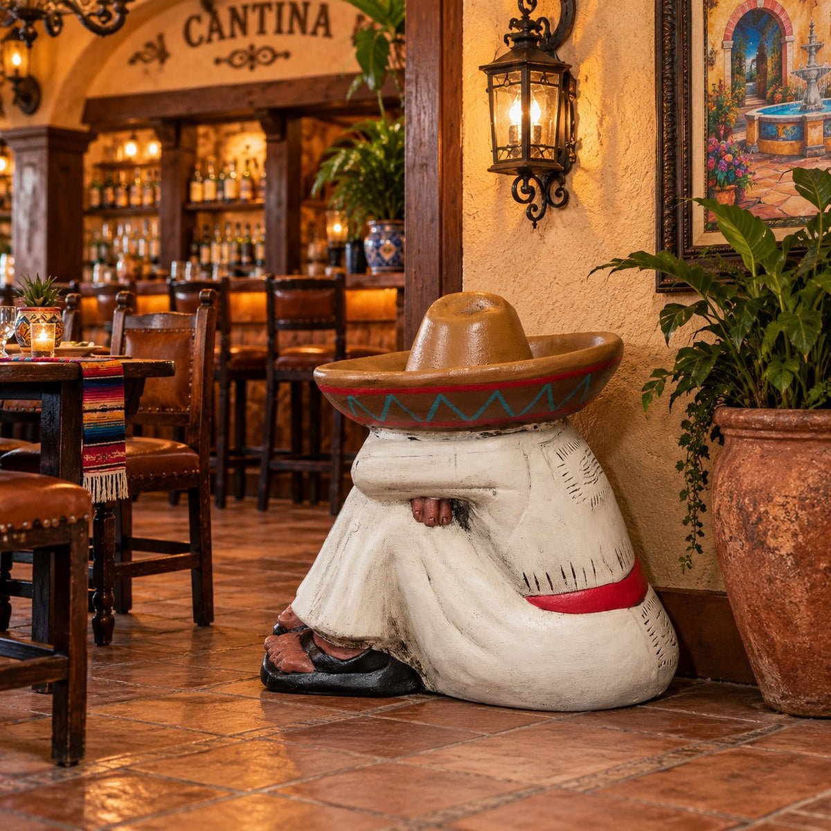 Cast aluminum sombrero man statue for any indoor or outdoor space