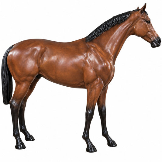 Cast aluminum thoroughbred bay horse for residential or commercial displays