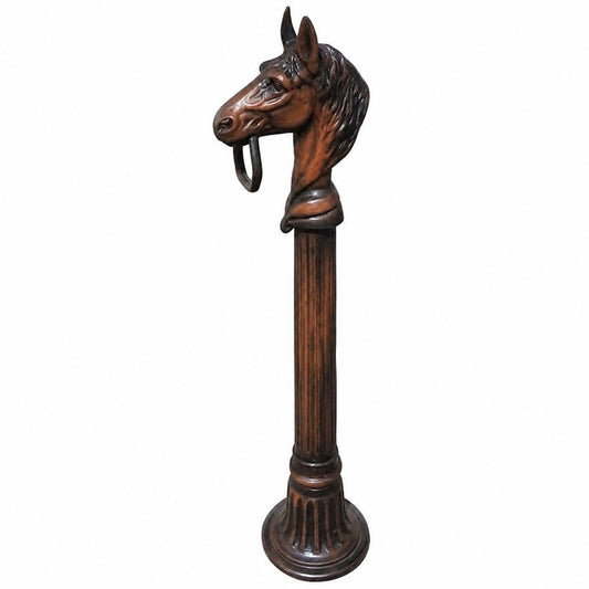 cast aluminum triple crown hitching post in black and brown finishes for outdoor western themed decor spaces