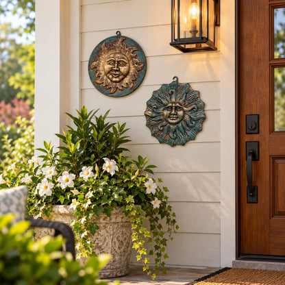 Cast aluminum wind and sun face wall plaque for any indoor or outdoor design space