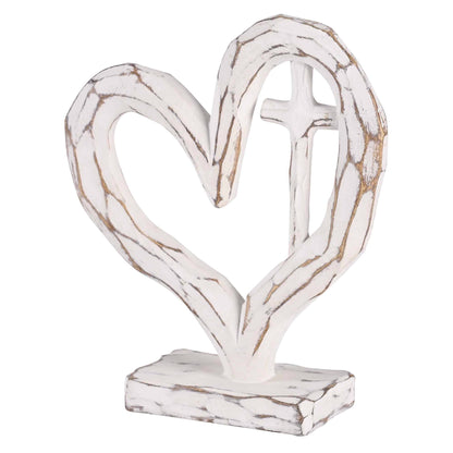 Tabletop Heart With Cross White 7.5H - Backyard Buddies