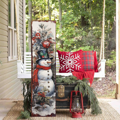 Farmhouse Snowman "Let It Snow" Porch Sign | Christmas Welcome Decor