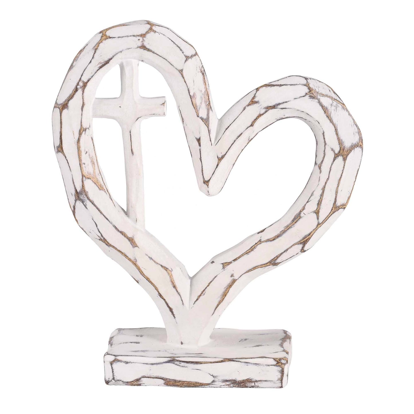 Tabletop Heart With Cross White 7.5H - Backyard Buddies