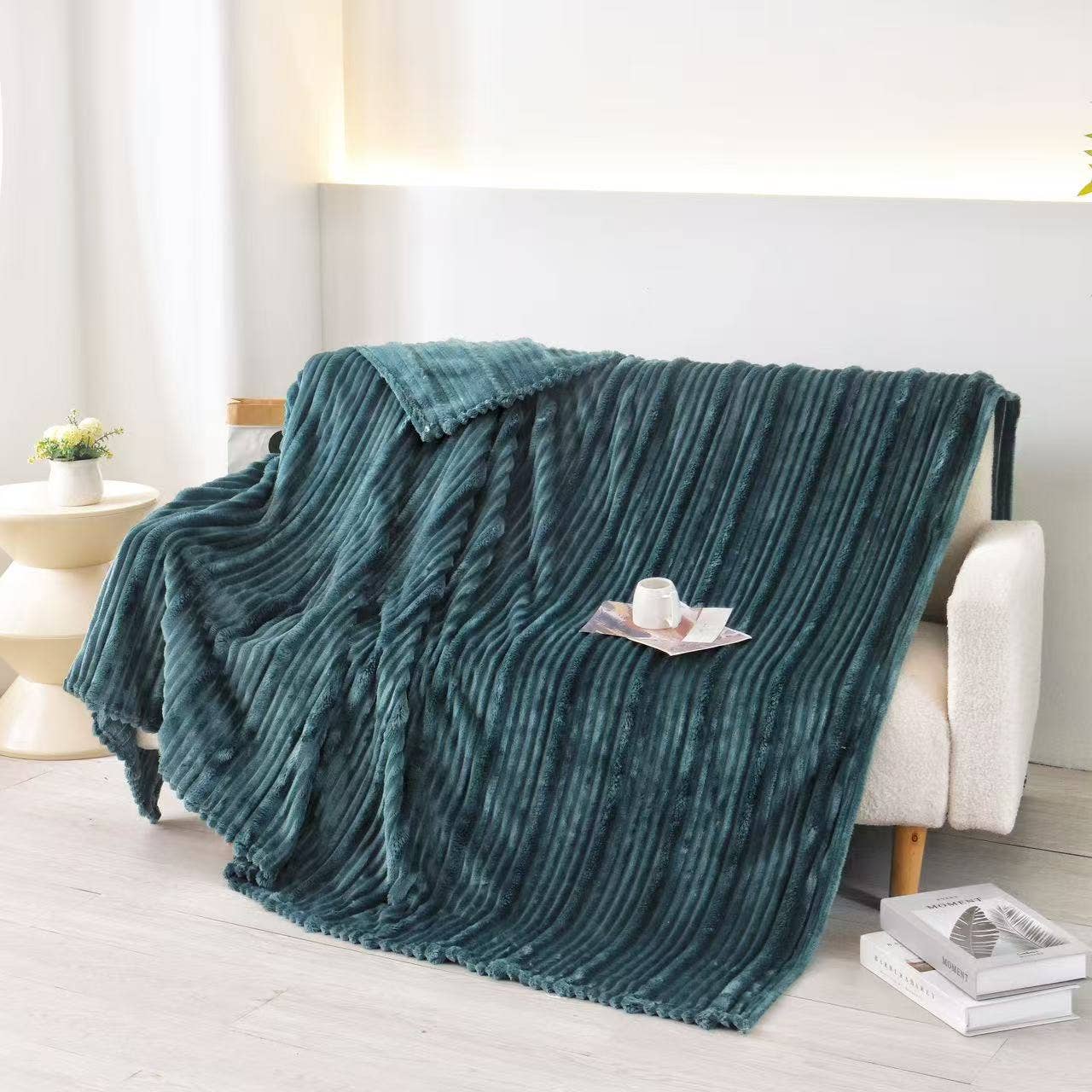Plush Flunnel Throw – Ultra Soft Ribbed Blanket Texture