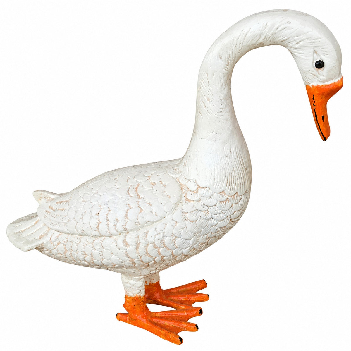 cast aluminum goose with head down for indoor or outdoor use